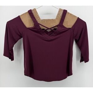 The Workshop Blouse Women's V-Neck Mid Sleeve Burgandy Casual Top Size Large